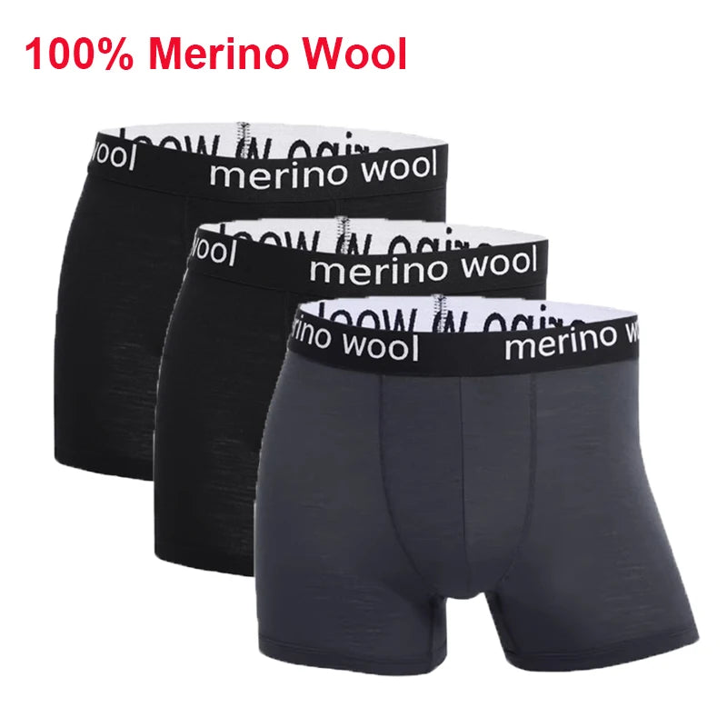 100% Merino Wool Boxer Briefs Men Merino Wool Underwear Boxer Shorts Everyday Soft Breathable Anti-Odor Sports Fitness Boxers
