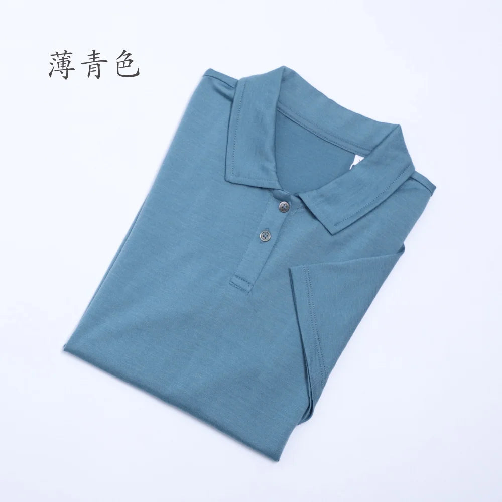 100% Merino Wool Polo T Shirt Womens Merino Wool Short Sleeve Shirt for Women Lightweight Base Layer Anti-Odor Breathable 180G