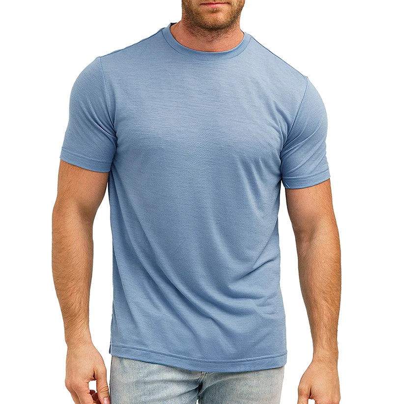 Men's Merino Wool T Shirt Base Layer Wool Tee Men 100% Merino Wool Shirt Top 200G Wicking Breathable Quick Anti-Odor Size S-XXL