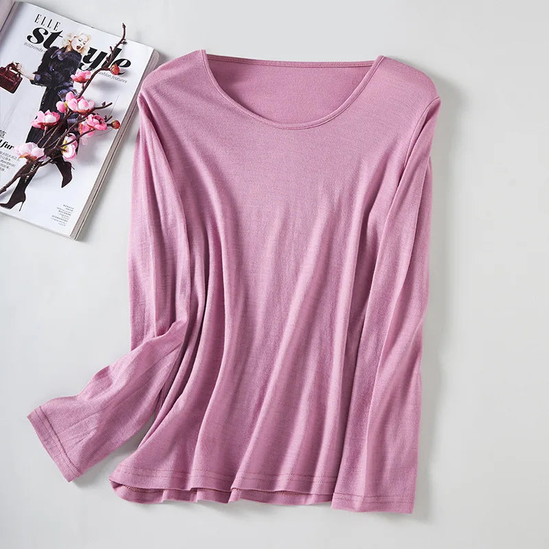 Women's 100% Merino Wool Long Sleeve Base Layer Undershirt Ultra Soft Wool Thermal Underwear Shirts Breathable Anti-Odour 150G