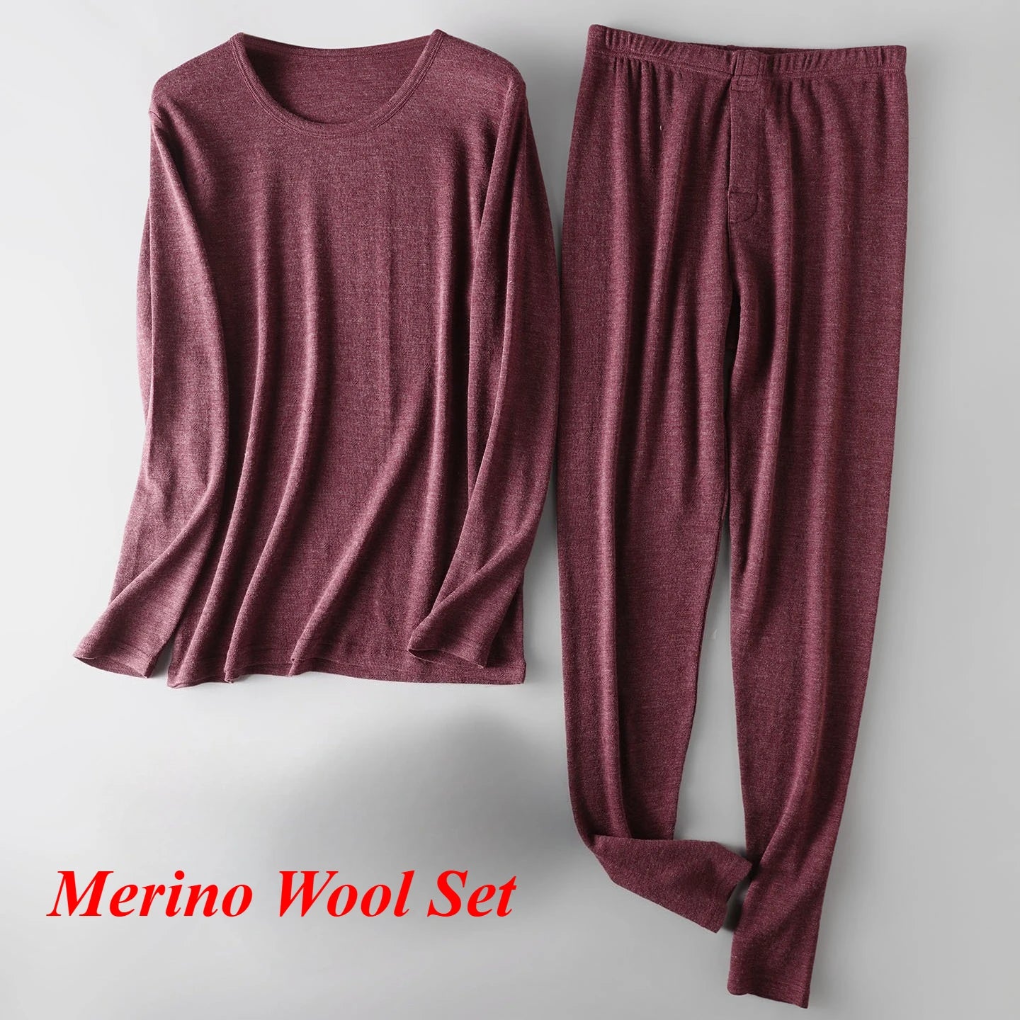 Men's 100% Merino Wool Base Layer Set Lightweight Thermal Underwear Long John Top and Bottom Comfortable Openwork Jacquard