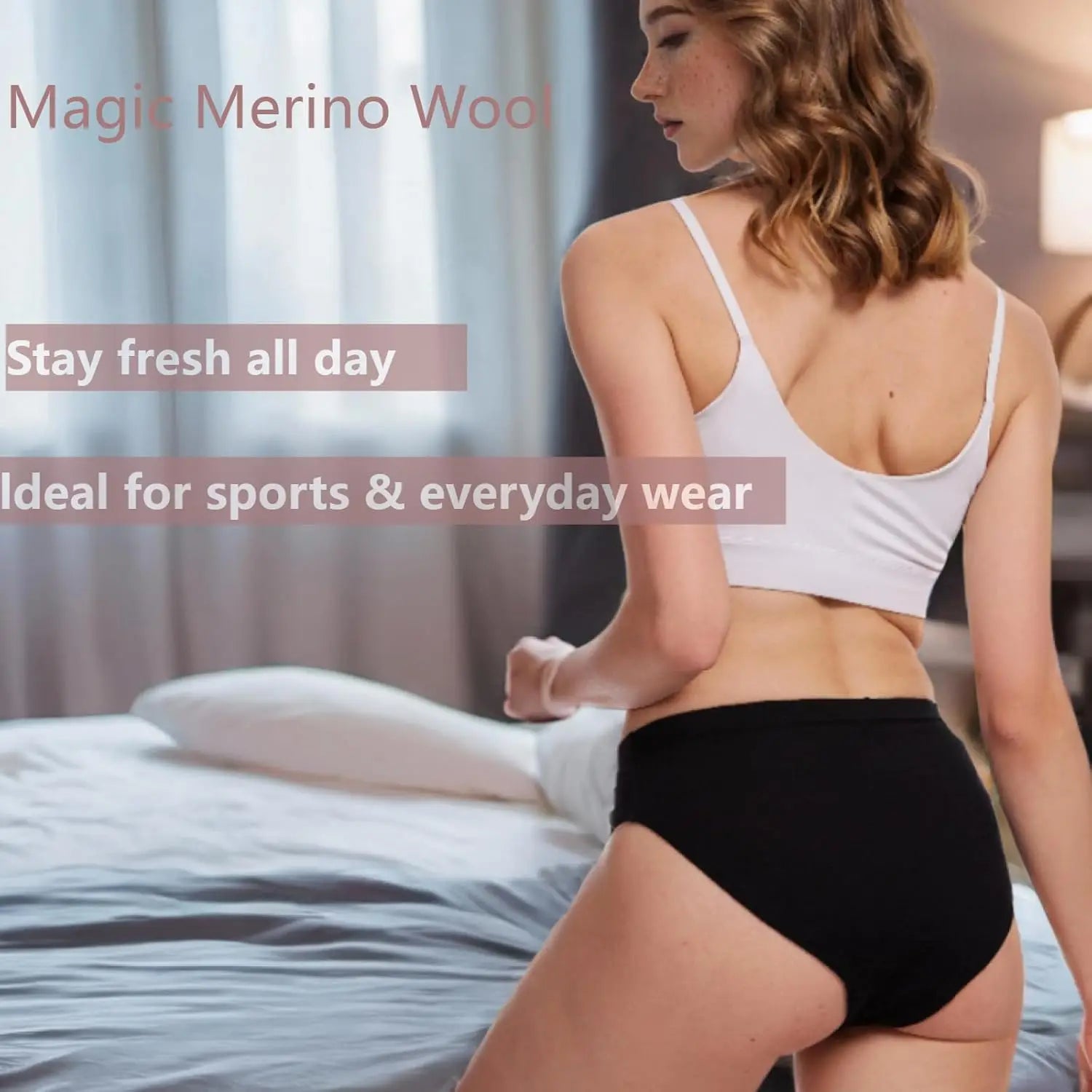 100% Merino Wool Bikini Briefs Womens 150G Merino Wool Underwear Ultralight Sports Panties Soft Wicking Breathable Anti-Odor