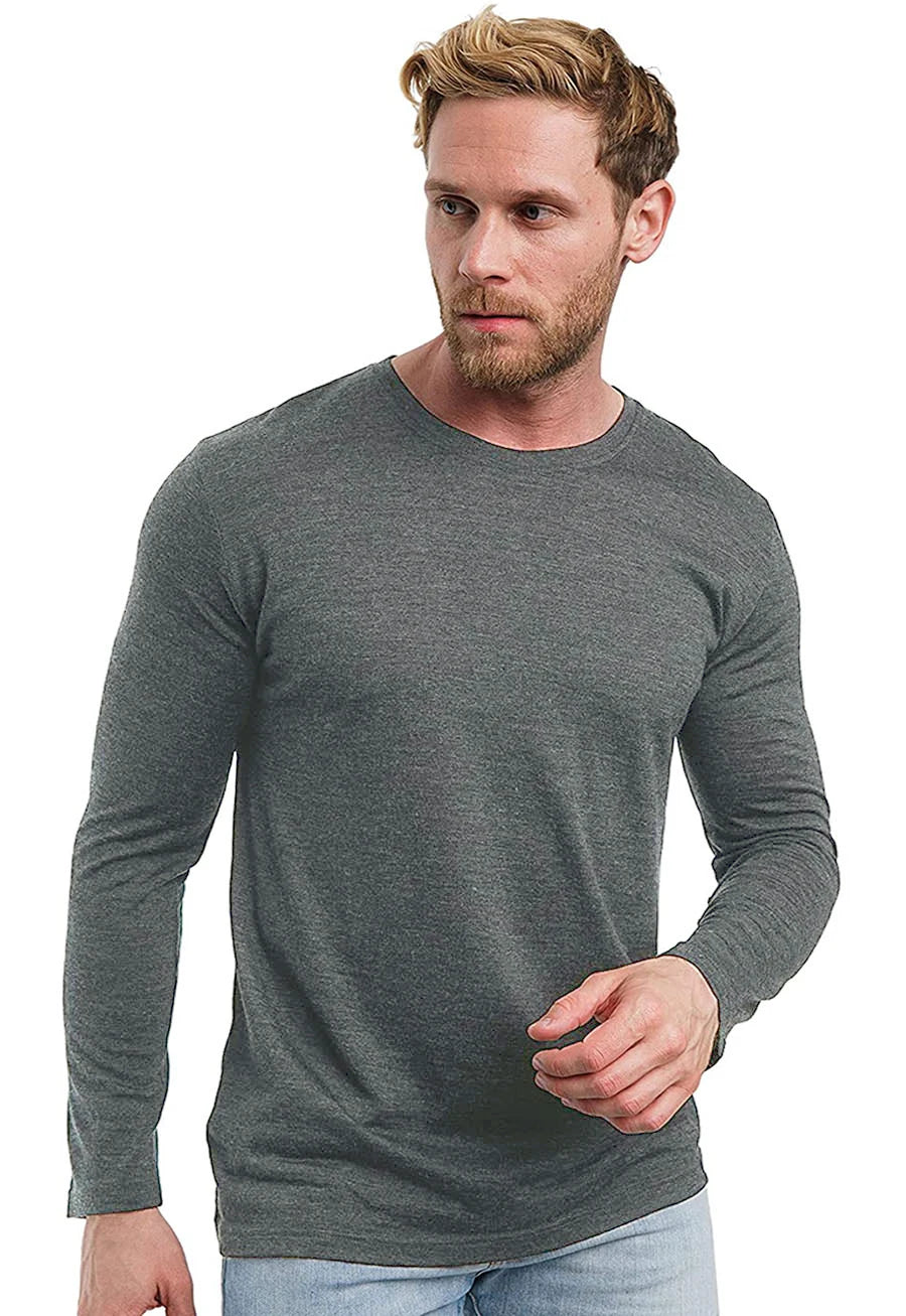 Mens Merino Wool T Shirt Thermal Base Layer Men 100% Merino Wool Midweight Shirt 240g Wicking Breathable Anti-Odor Euro Size