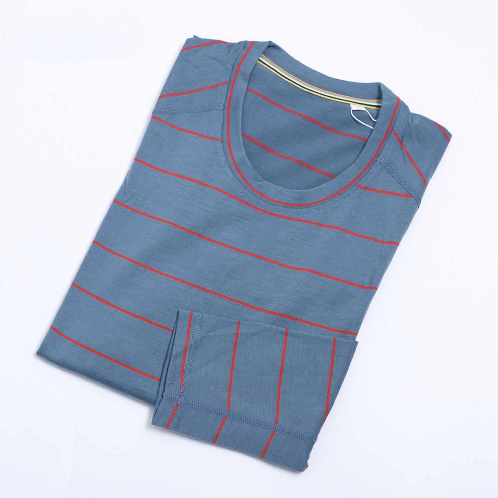 100% Merino Wool Base Layer Shirts Mens Merino O Neck Striped Long Sleeve Thermal Underwear Lightweight Breathable Sports Shirt