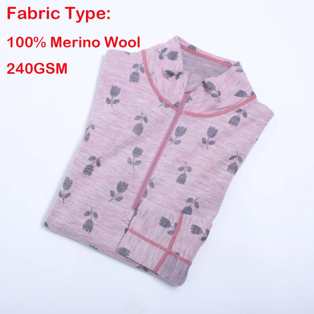 50% Merino Wool Base Layer Women Half Zip Sweater Midweight Fitted Long Sleeve Knit Merino Wool Thermal Shirts Ski Hiking 230G