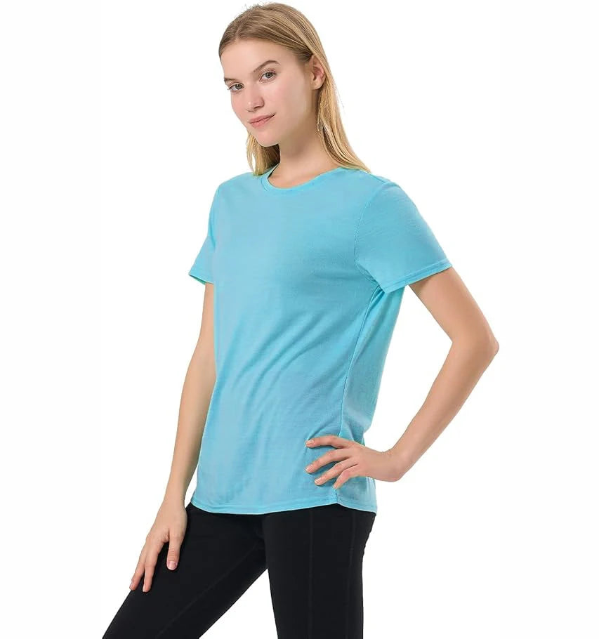 Women's 100% Merino Wool T Shirt 17.5 Micro Merino Wool Base Layer Women Short Sleeve Tee Hiking Yoga Running Breathable