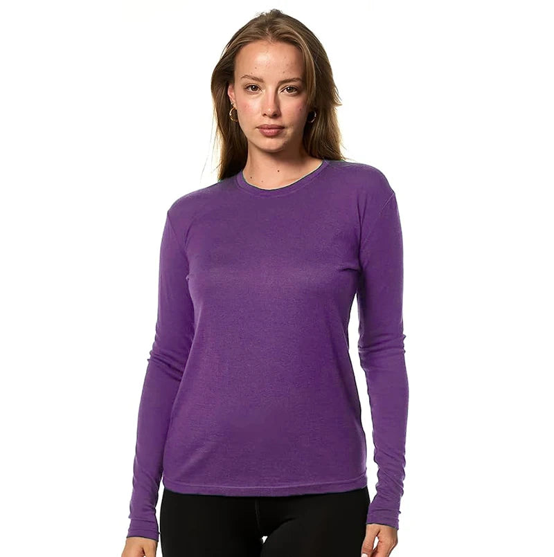 100% Merino Wool Base Layer Tops Womens 16.5Micro Merino Wool Thermal Underwear Long Sleeve Shirts Hiking Wicking Anti-Odor 180G