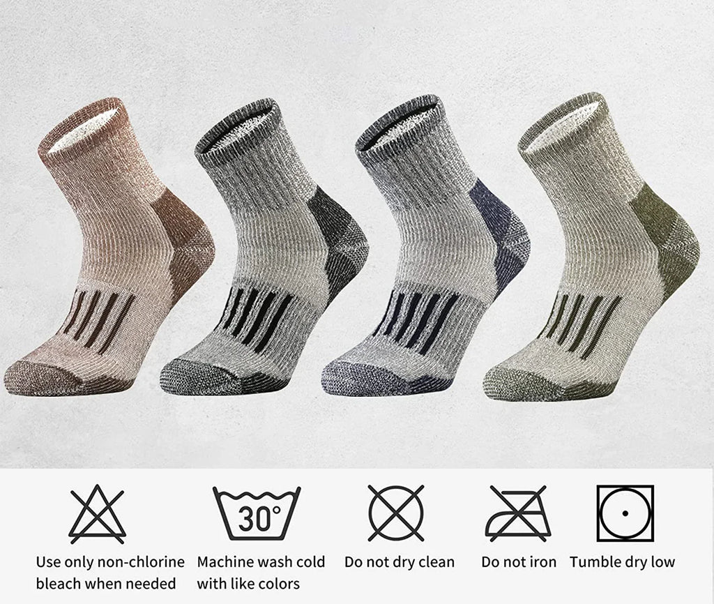 Mens Merino Wool Socks Hiking Trekking Moisture Wicking Outdoor Thick Warm Skiing Heavy Cushion Quarter Socks 4 Pairs Euro Size