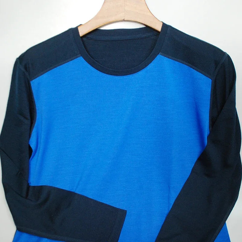 100% Merino Wool Long Sleeve T Shirt Mens Merino Wool Thermal Underwear Base Laye Shirts Wicking Breathable Anti-Odor 200gsm