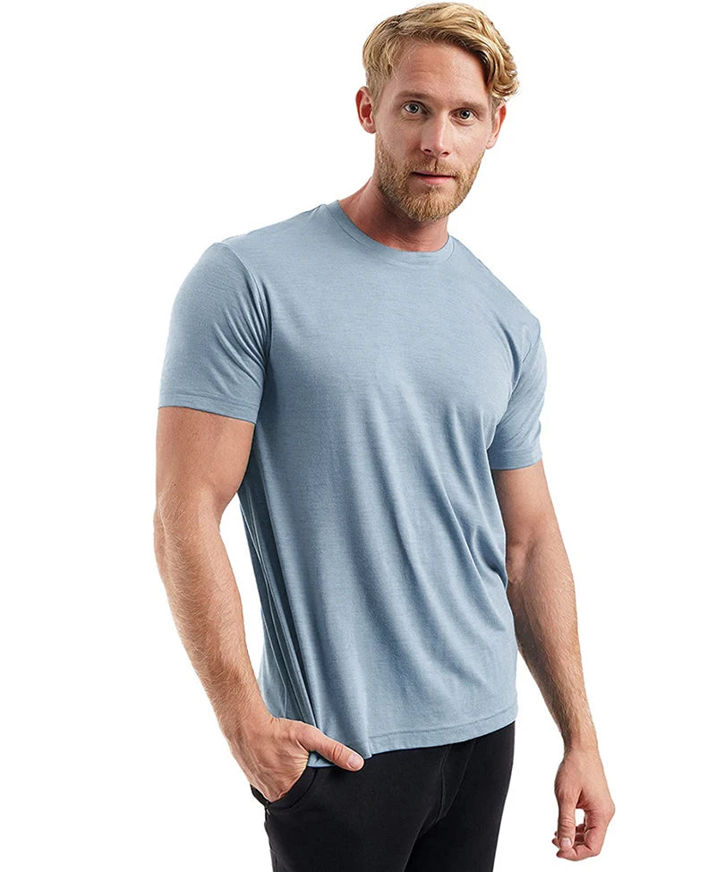 Merino Wool T Shirt Men 100% Merino Undershirt Middleweight Base Layer Shirts Wicking Breathable Quick Dry Anti-Odor No-itch
