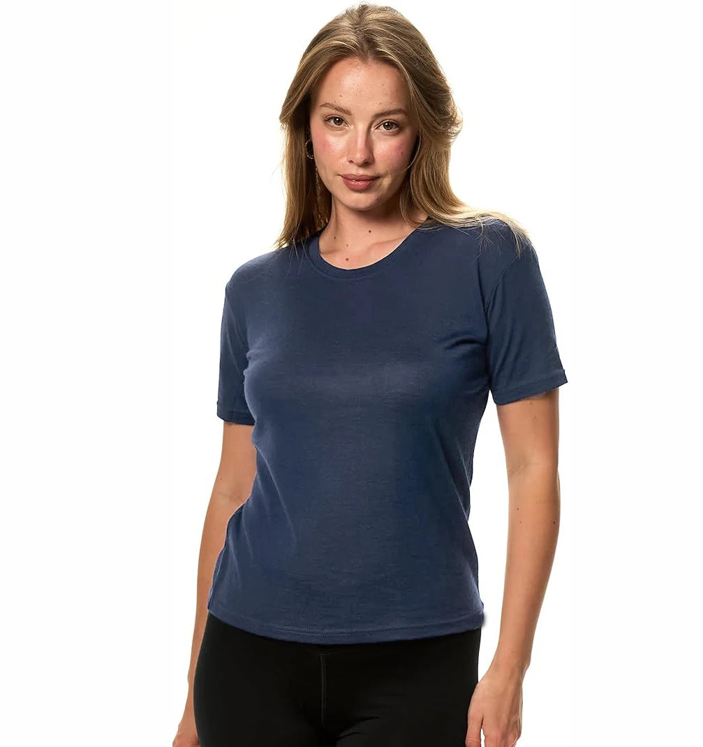 Women's 100% Merino Wool T Shirt 17.5 Micro Merino Wool Base Layer Women Short Sleeve Tee Hiking Yoga Running Breathable