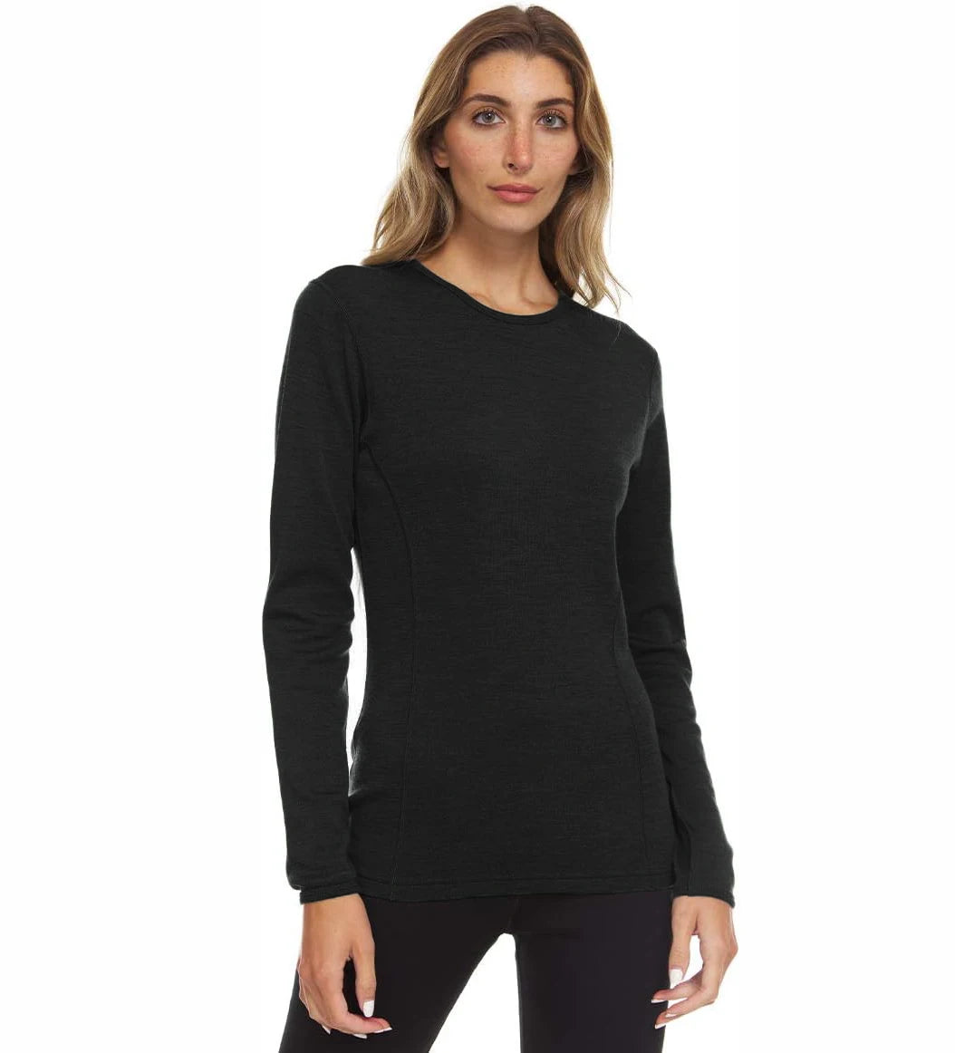 250Gsm Women's 100% Merino Wool Base Layer Shirt Merino Wool Thermal Underwear Long Sleeve Shirts Warm Wicking Anti-Odor