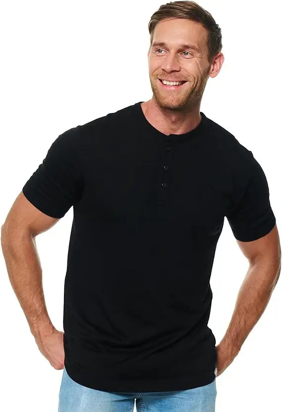 100% Merino Wool Short Sleeve Henley Shirt Mens Merino Wool T Shirts Moisture Wicking Odor Resistant Everyday Tee Top Running