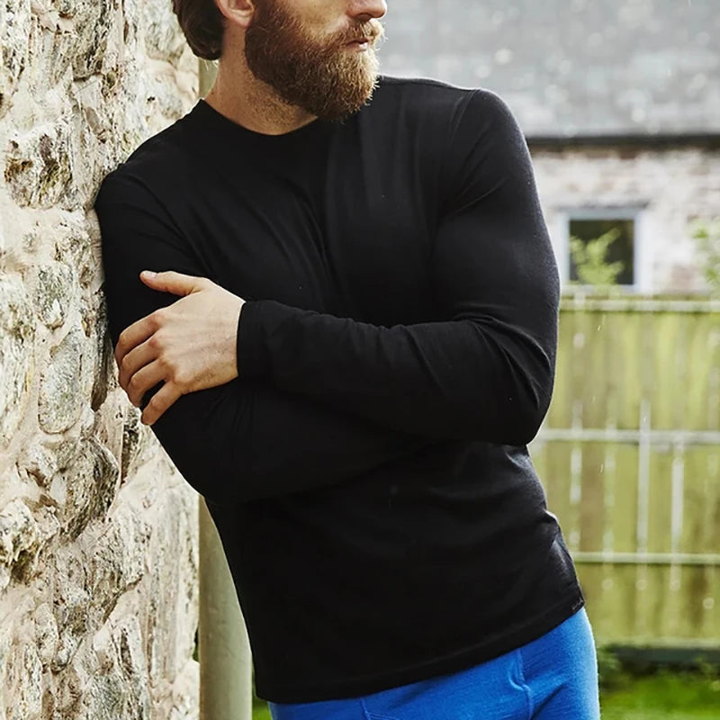 100% Merino Wool Base Layer Men Merino Wool Thermal Underwear Top Mens Crew Shirts Long Sleeve Shirt Everyday Baselayer 250G