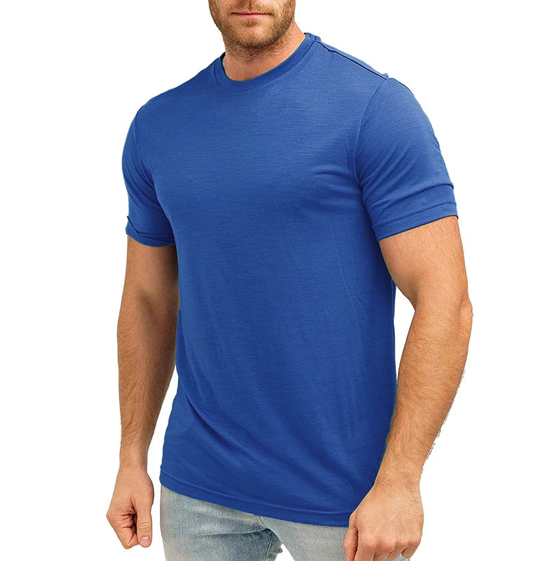 Merino Wool T Shirt Men 100% Merino Undershirt Middleweight Base Layer Shirts Wicking Breathable Quick Dry Anti-Odor No-itch