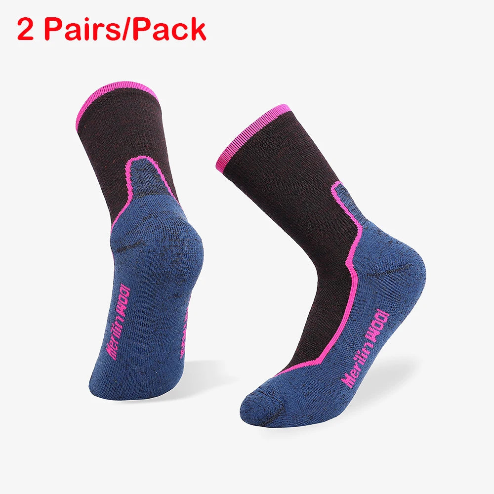Mens Womens Merino Wool Hiking Socks Soft Lightweight Merino Wool Sports Crew Socks Thermal Anti-Blister Breathable 2/3 Pairs