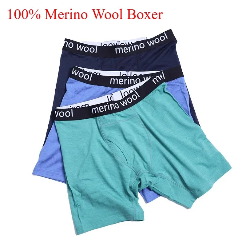 Mens Merino Wool Boxer Briefs Men 100% Merino Wool Underwear Breathable Dry Fit Comfy Sports Base Layer Boxers
