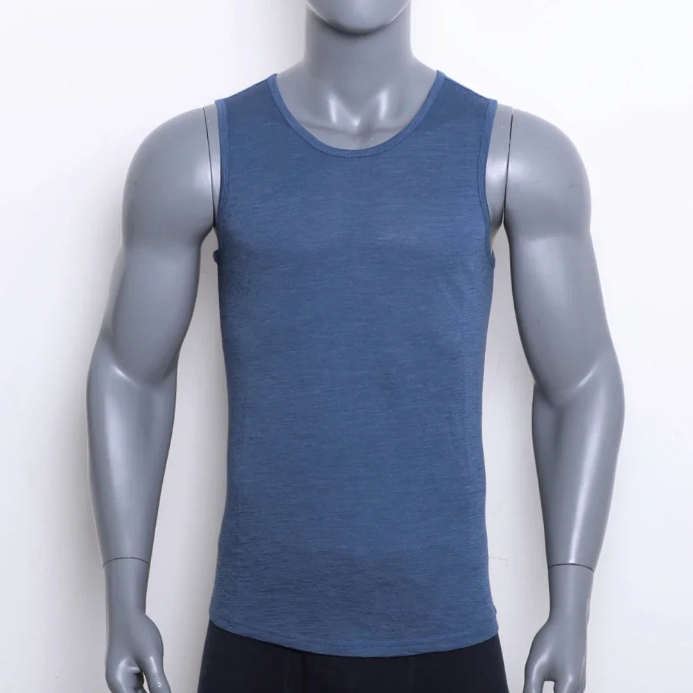 Men's 100% Merino Wool Tank Top Ultralight Merino Wool Base Layer Tank Tops Men Sleeveless Shirt Wicking Breathable Anti-Odor