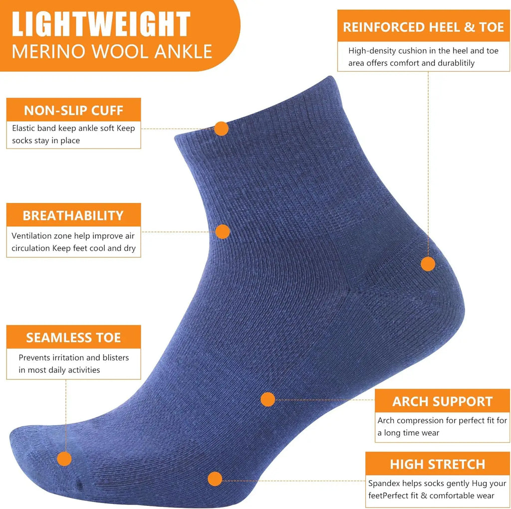 90% Merino Wool Socks for Men Women Soft Merino Wool Thin Ankle Socks for Athletic Running Hiking Cycling 4 Pairs