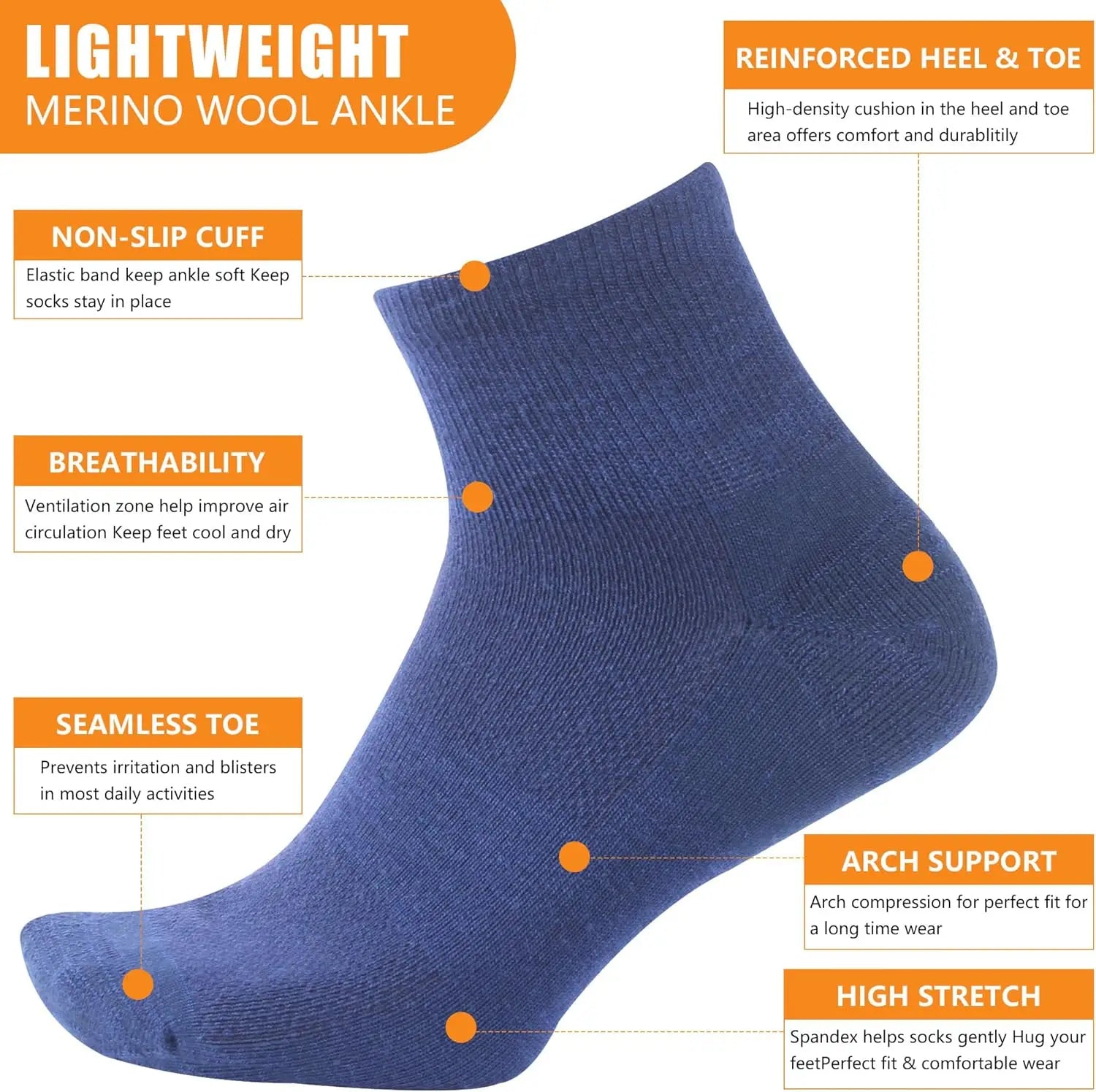 90% Merino Wool Socks for Men Women Soft Merino Wool Thin Ankle Socks for Athletic Running Hiking Cycling 4 Pairs