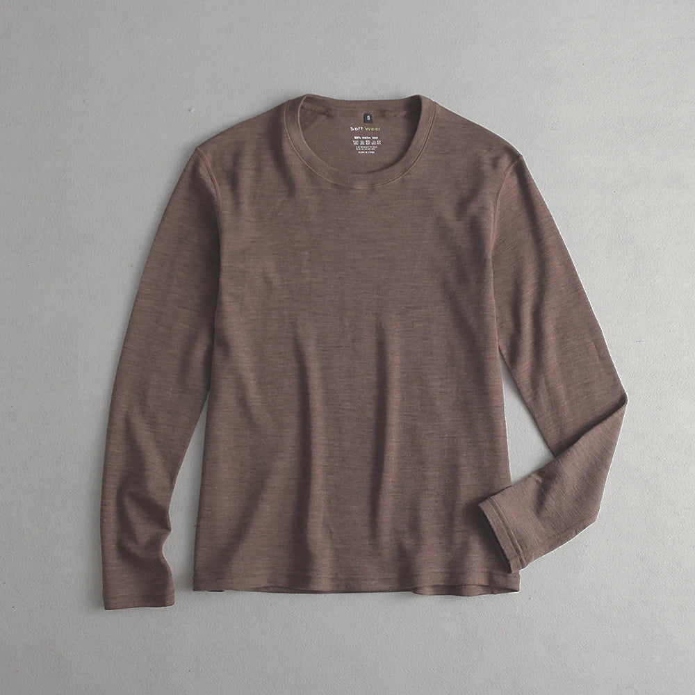 Men's 100% Merino Wool Thermal Underwear Long Sleeve Shirt Merino Wool Base Laye Top Wicking Breathable Anti-Odor 230g Asia Size