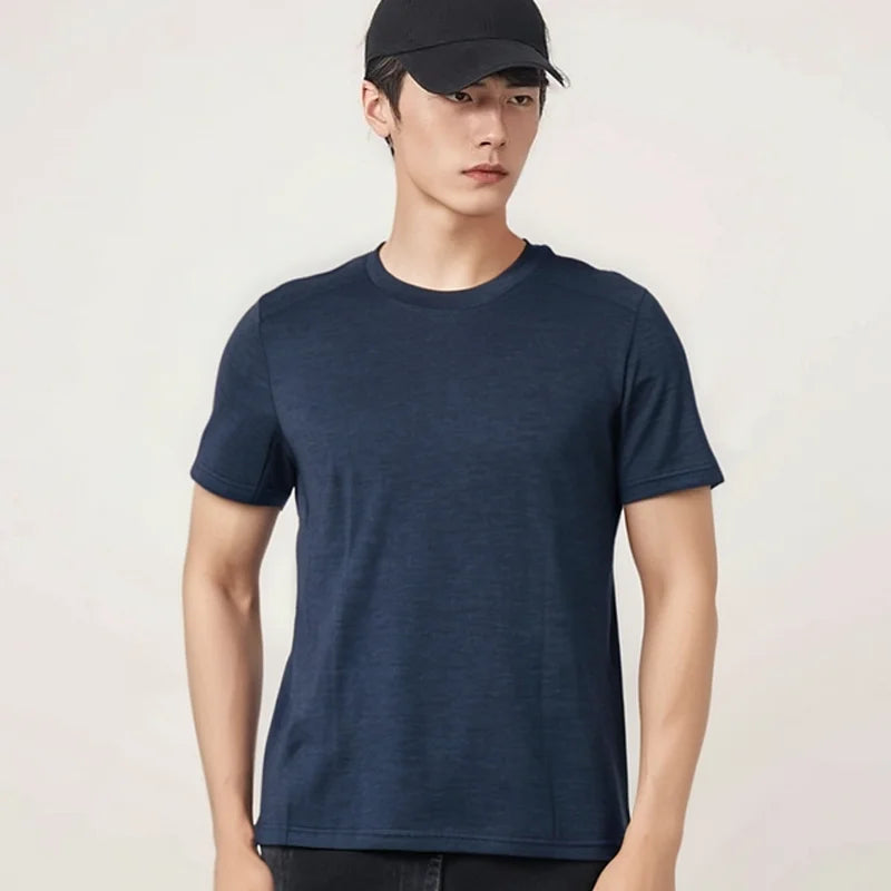 100% Merino Wool T Shirt Men 17.5 Micron Merino Wool Short Sleeve Shirts Lightweight Breathable Hiking Running Tee Undershirt