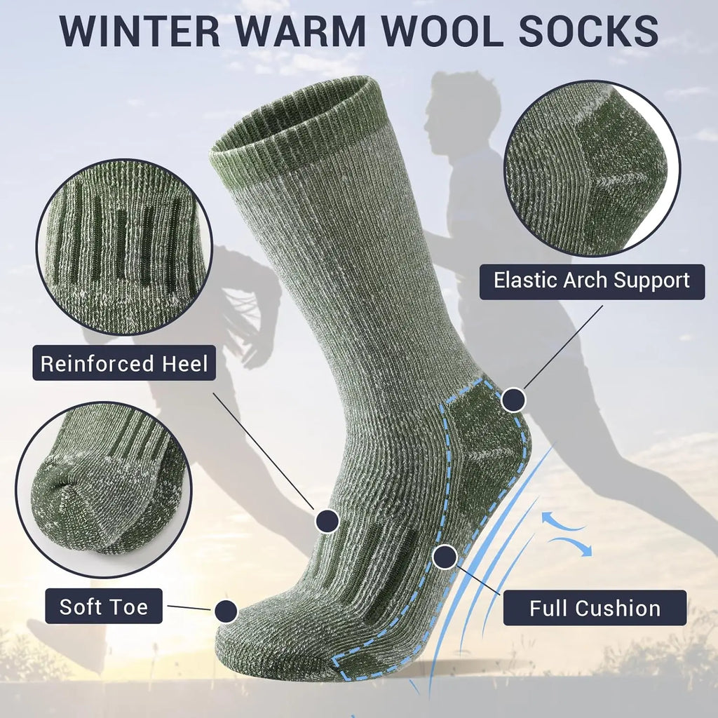 4 Pairs 80% Merino Wool Socks for Men Women Winter Thick Warm Merino Wool Hiking Socks Thermal Breathable Boot Skiing Socks