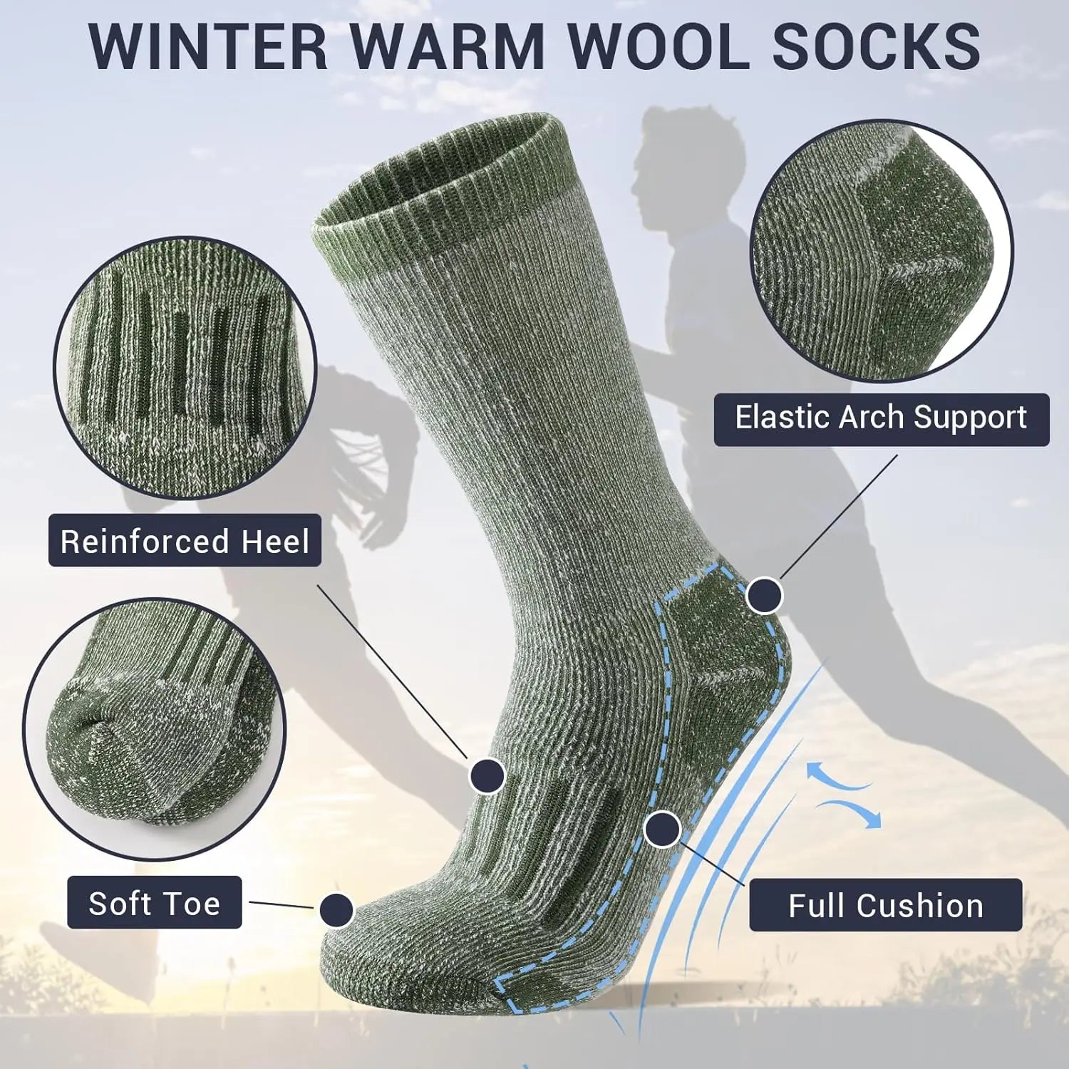 4 Pairs 80% Merino Wool Socks for Men Women Winter Thick Warm Merino Wool Hiking Socks Thermal Breathable Boot Skiing Socks