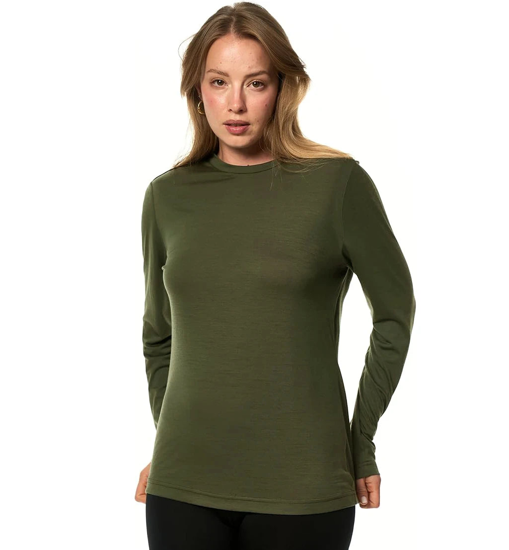 100% Merino Wool Base Layer Tops Womens 16.5Micro Merino Wool Thermal Underwear Long Sleeve Shirts Hiking Wicking Anti-Odor 180G