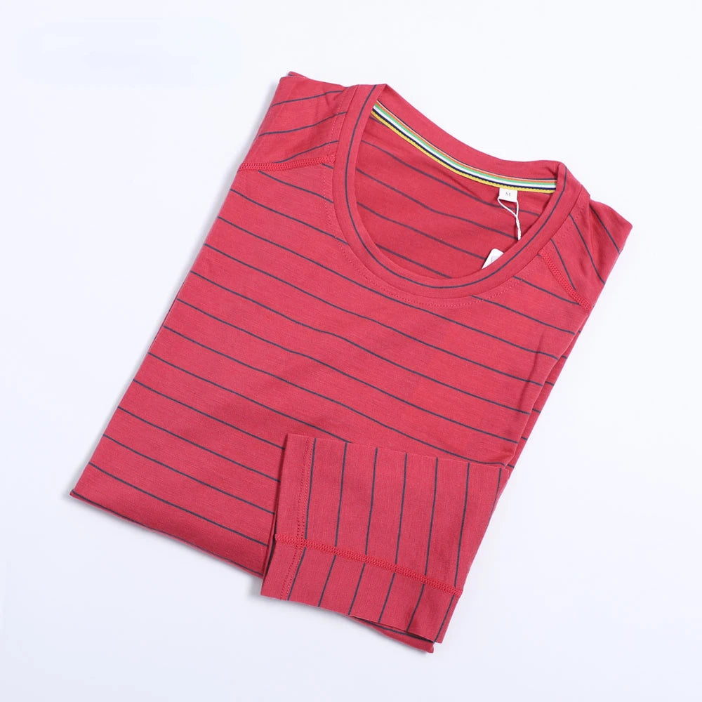 100% Merino Wool Base Layer Shirts Mens Merino O Neck Striped Long Sleeve Thermal Underwear Lightweight Breathable Sports Shirt