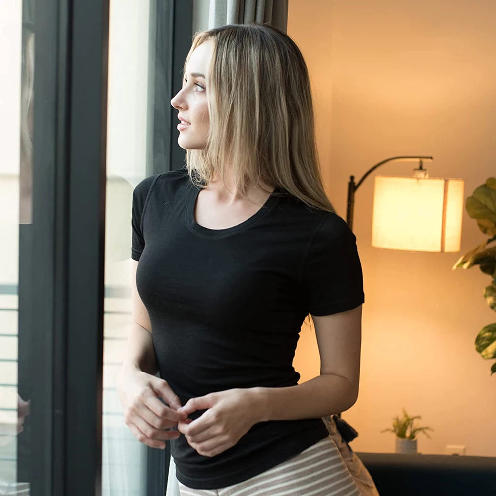 100% Merino Wool T Shirt Women Merino Wool Short Sleeve Fit Base Layer Tee Hiking Yoga Running Breathable Wicking Quick Drying