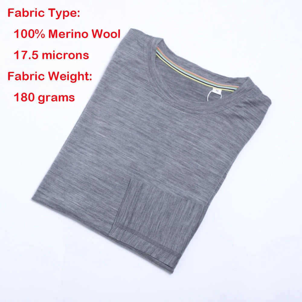 100% Merino Wool Base Layer Women Merino Wool Thermal Underwear Lightweight Long Sleeve Shirt Hiking Wicking Anti-Odor 170G