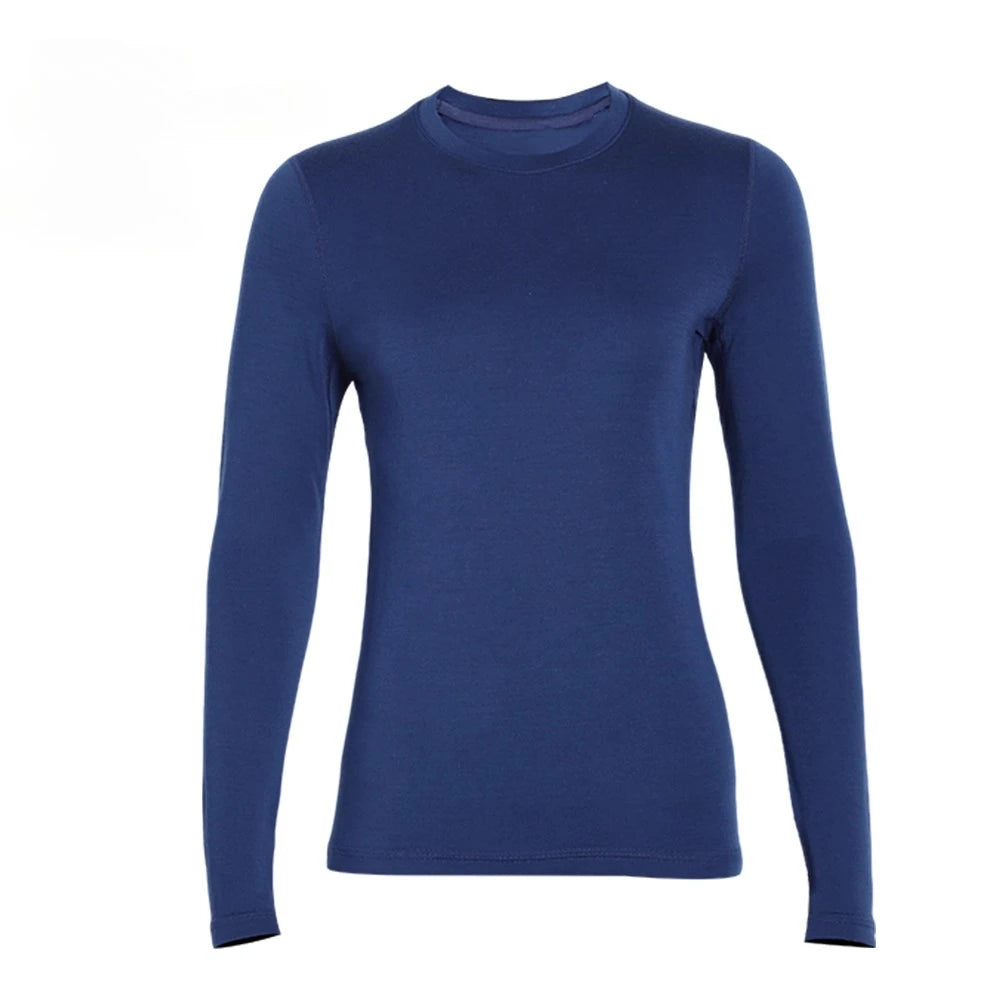 100% Merino Wool Womens 250G Midweight Merino Wool Base Layer Long Sleeve Crew Nack Thermal Underwear Tops Winter Warm