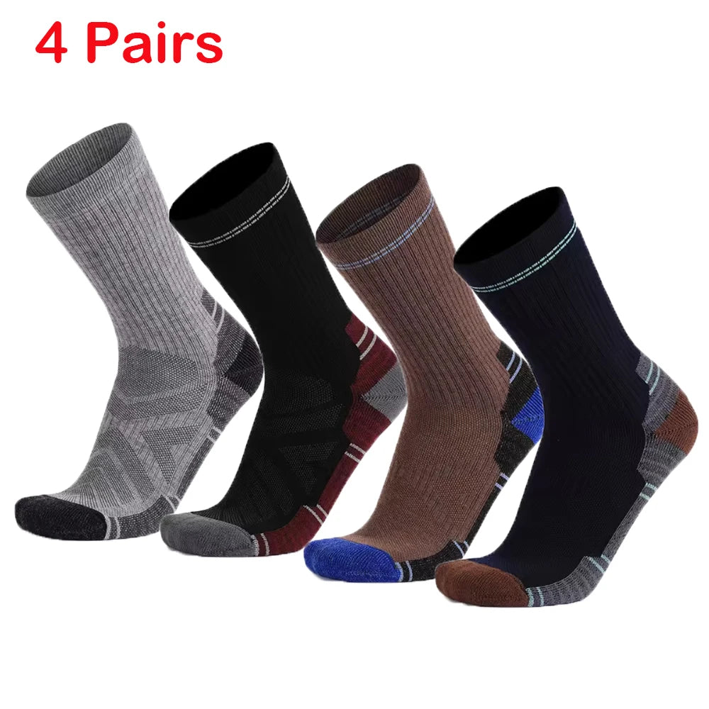 4 Pairs Merino Wool Hiking Crew Socks for Men Women Soft Lightweight Merino Wool Sports Socks Cushioned Anti-Blister Breathable