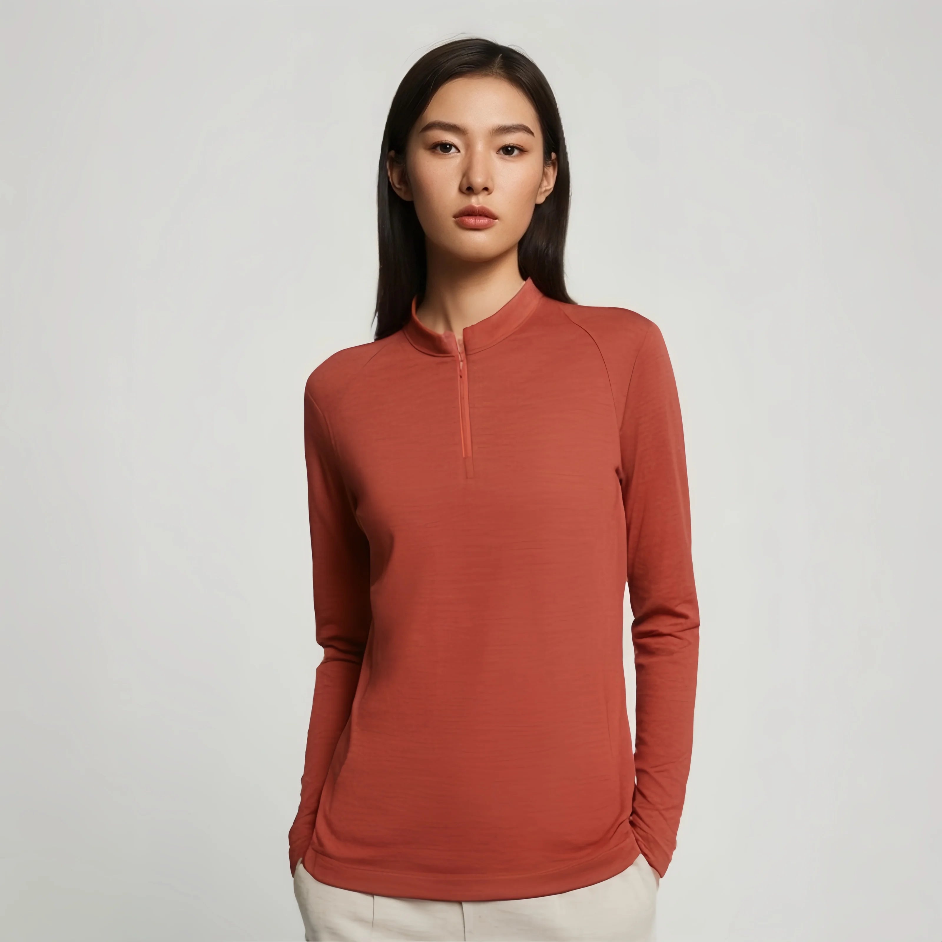 100% Merino Wool Base Layer Top Womens Merino Wool Half Zip Long Sleeve Thermal Shirt Moisture Wicking Breathable 220G