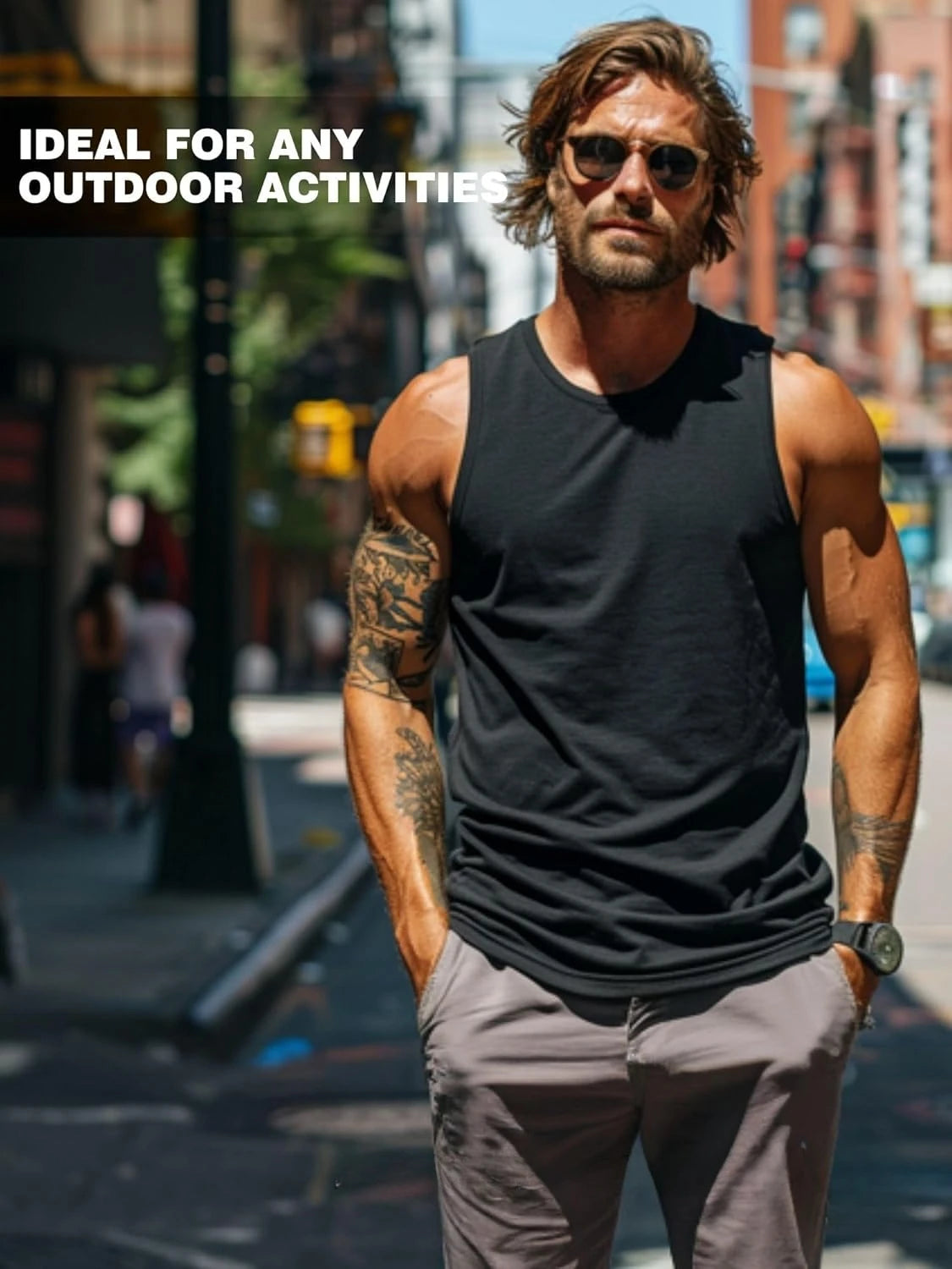 Merino Wool Tank Top Men Active Merino Wool Undershirt Moisture Wicking Breathable Anti-Odor Lightweight Base Layer Tops