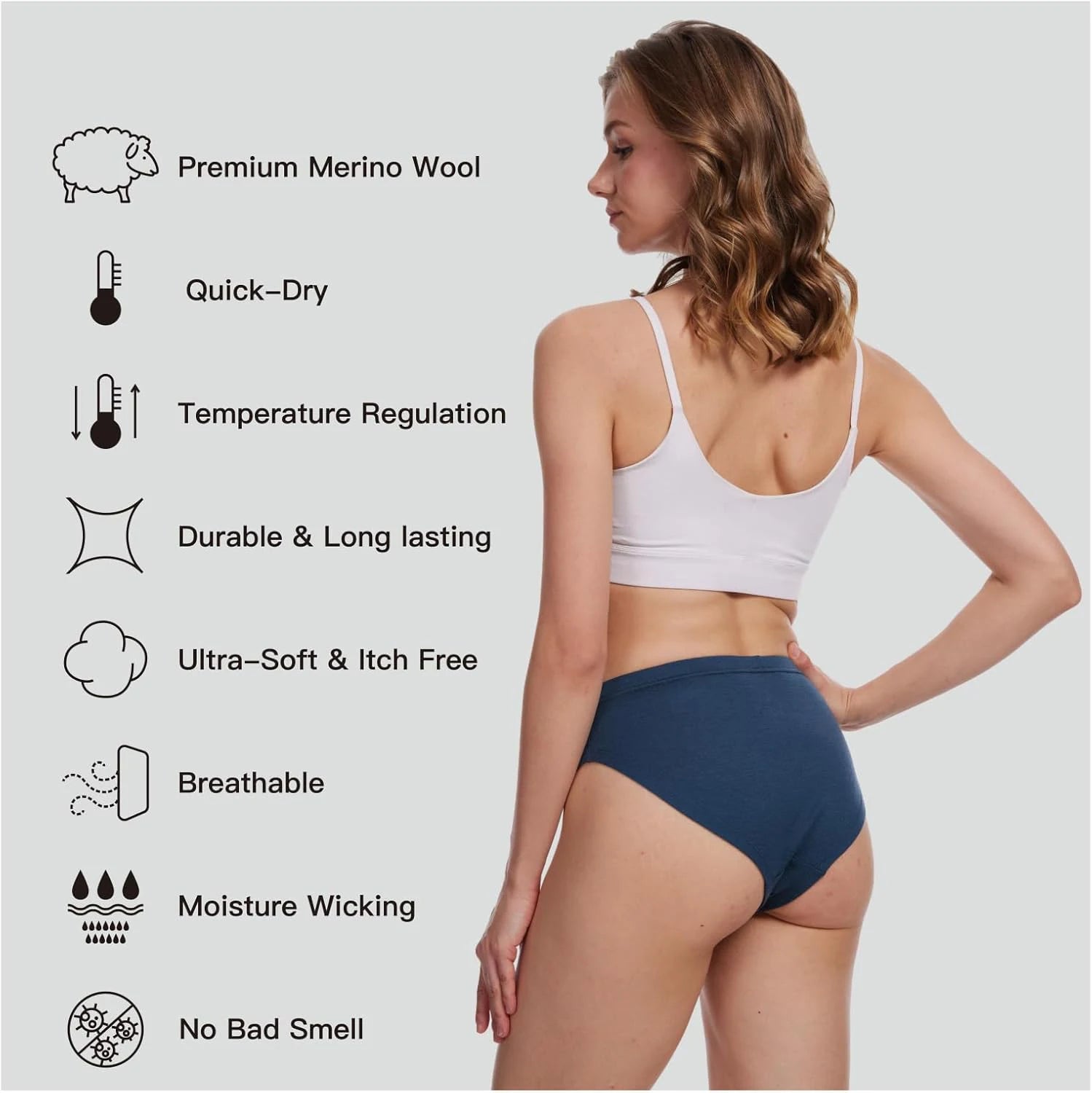 100% Merino Wool Bikini Briefs Womens 150G Merino Wool Underwear Ultralight Sports Panties Soft Wicking Breathable Anti-Odor