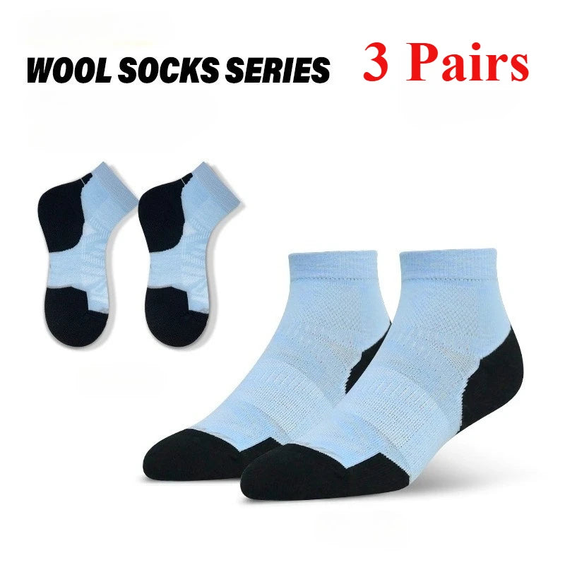 Men Women 90% Merino Wool Ankle Socks Athletic Hiking Running Compression Support Anti-blister Cushion Low Cut Socks 3 Pairs