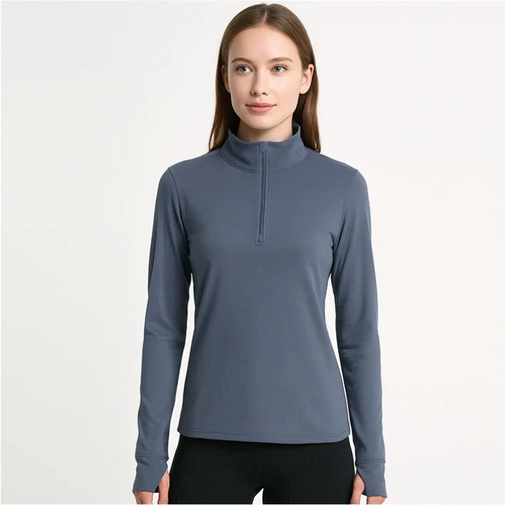 Women 100% Merino Wool Base Layer Top Long Sleeve Shirts 230G Midweight Merino Wool Half-Zip Crew Neck Sweatshirt for Ski Hiking