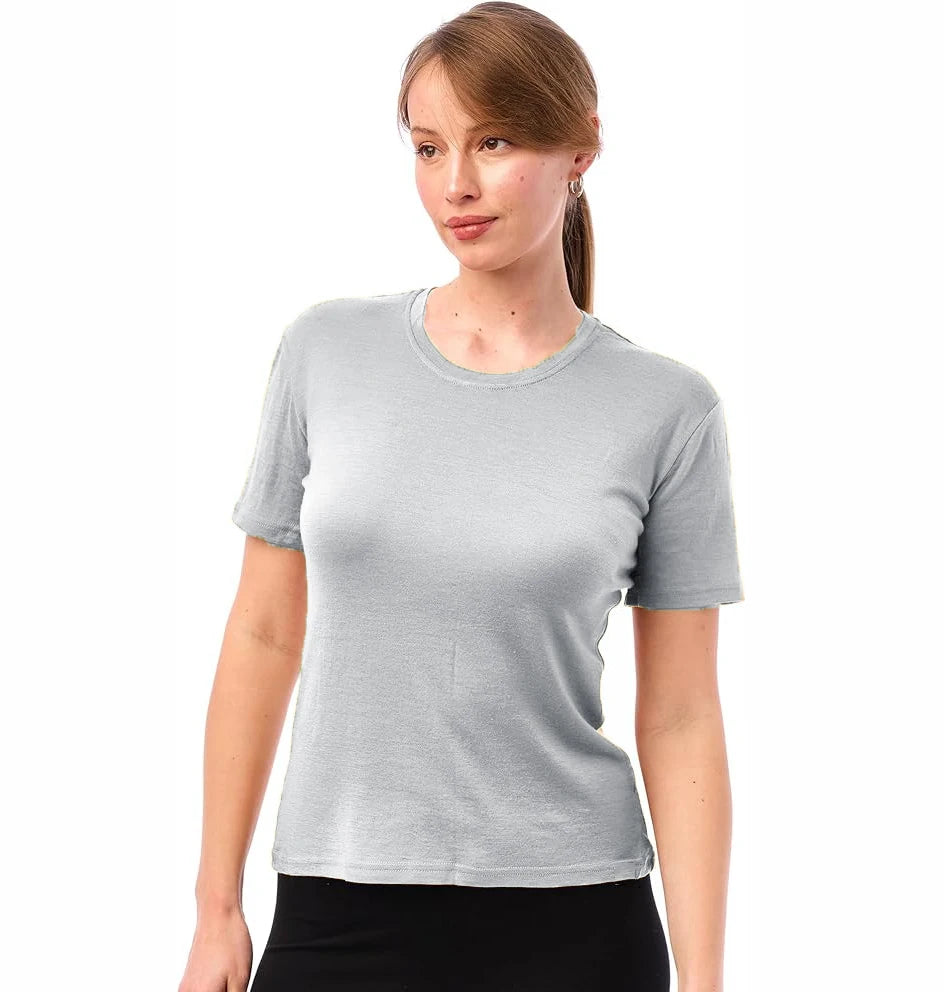 Women's 100% Merino Wool T Shirt 17.5 Micro Merino Wool Base Layer Women Short Sleeve Tee Hiking Yoga Running Breathable