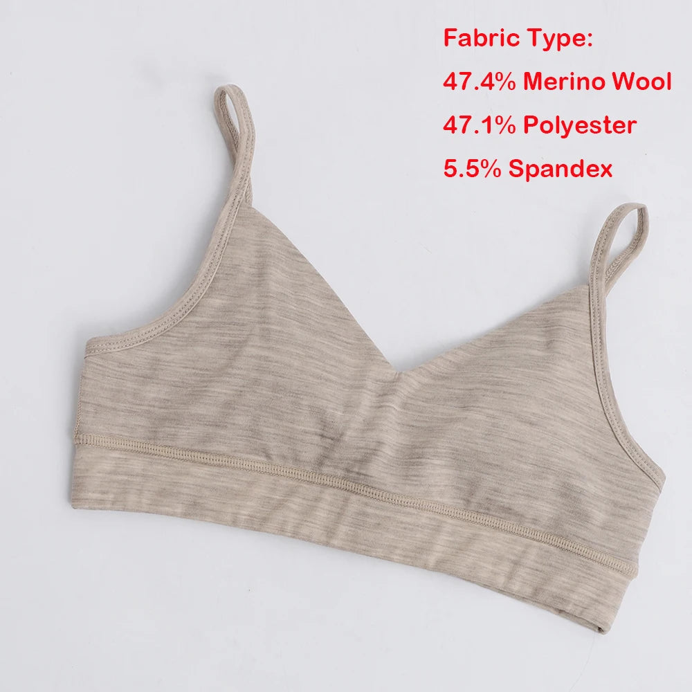 Women's Merino Wool Bras Merino Wool Tank Top Women Sports Bra Support Crop Top for Yoga Gym Workout Fitness Breathable
