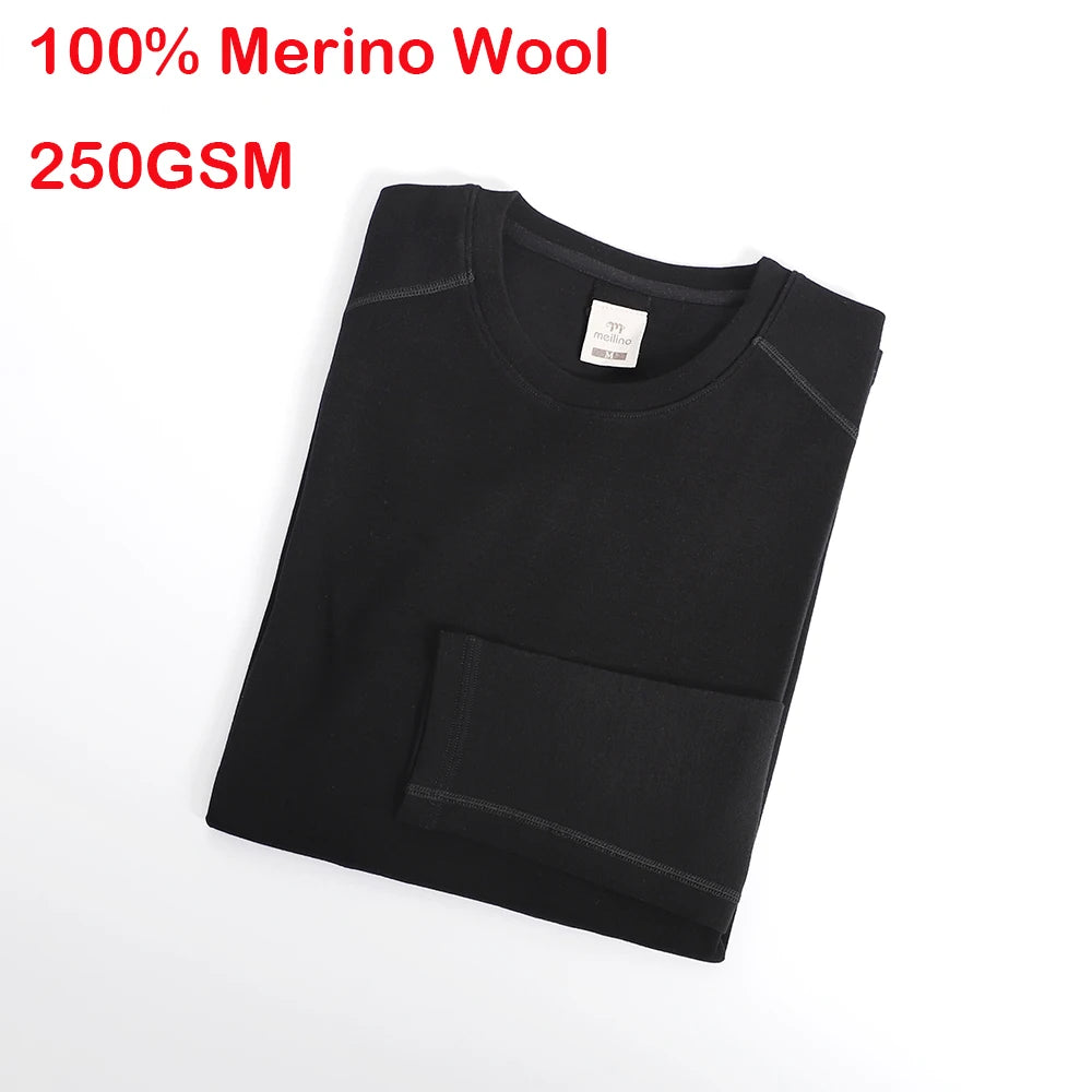 100% Merino Wool Base Layer Men Merino Wool Thermal Underwear Top Mens Crew Shirts Long Sleeve Shirt Everyday Baselayer 250G