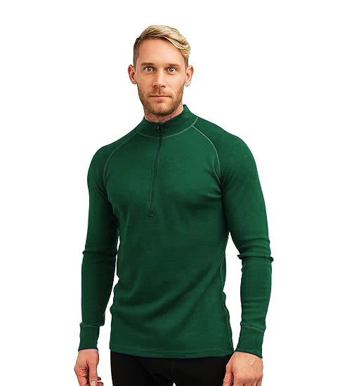 100% Merino Wool Base Layer Top Mens 1/2 Zip Thermal Underwear  Long Sleeve T Shirts 200G Hiking Breathable Wicking Moisture