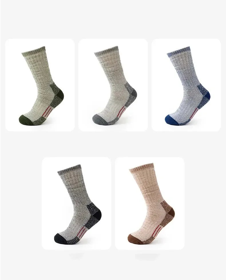 Mens Merino Wool Crew Boot Socks Winter Outdoor Thermal Warm Socks Work Hiking Running Socks Packs Euro Size 41-45