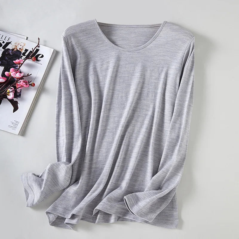 Women's 100% Merino Wool Long Sleeve Base Layer Undershirt Ultra Soft Wool Thermal Underwear Shirts Breathable Anti-Odour 150G