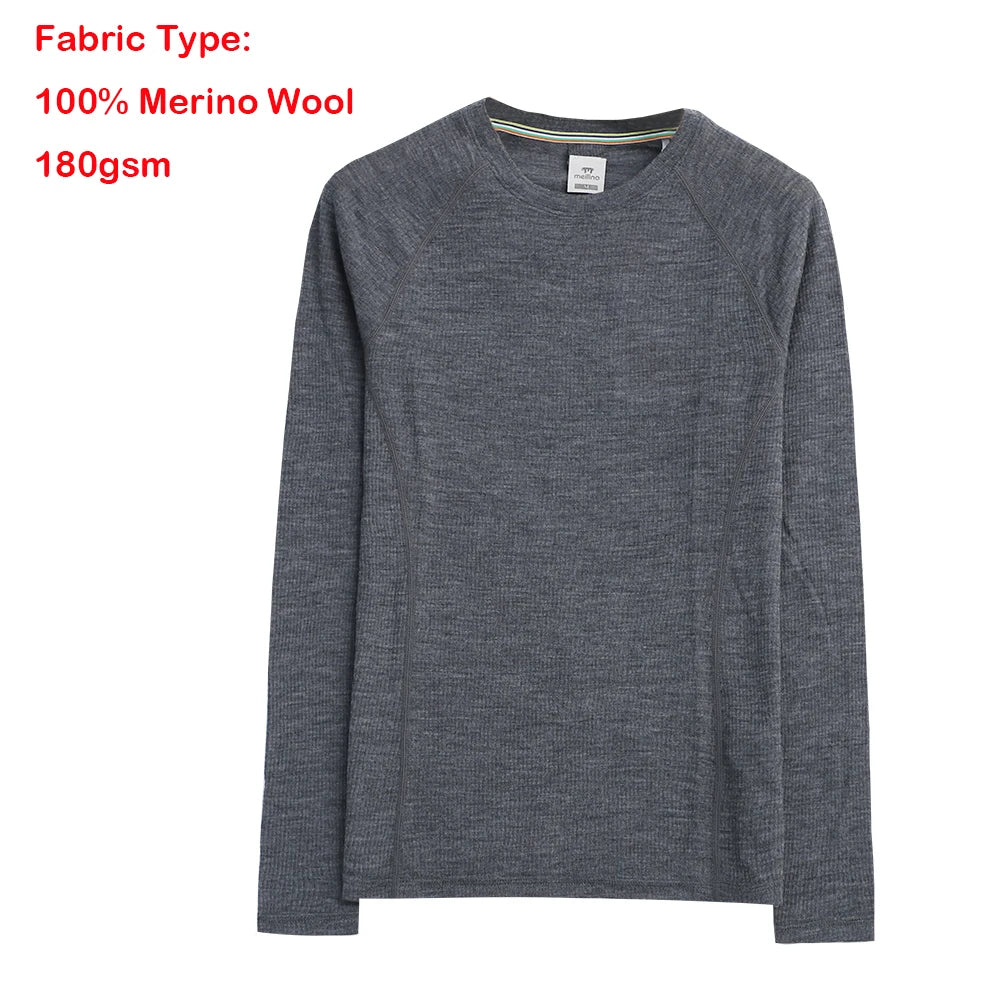 Women's 100% Merino Wool Base Layer Shirt 17.5Micro Merino Wool Thermal Underwear Long Sleeve Shirts Wicking Anti-Odor 210G