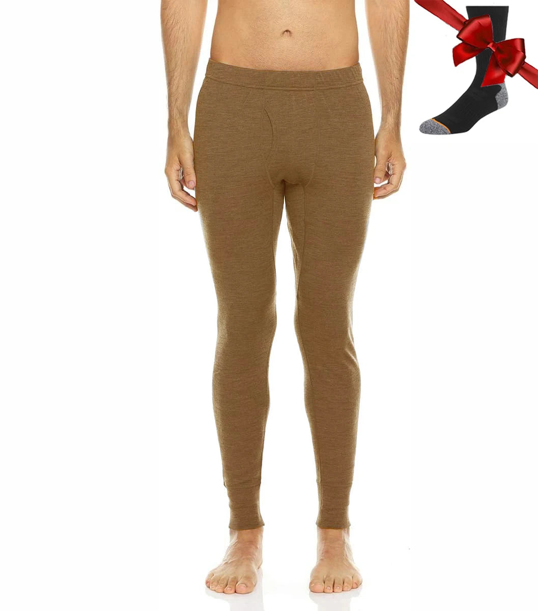 100% Merino Wool Men Underwear Bottom Pants Merino Wool Base Layer Thermal Pants Leggings Long Johns Warm Baselayer Bottom+Socks