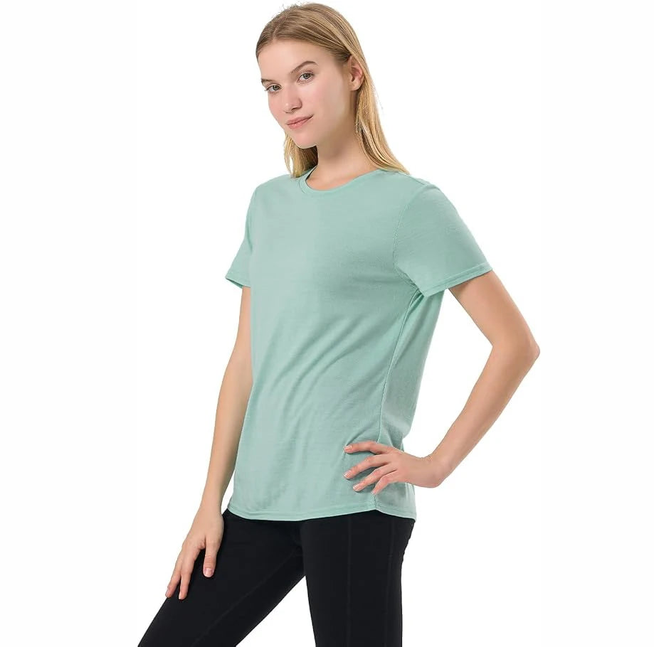 Women's 100% Merino Wool T Shirt 17.5 Micro Merino Wool Base Layer Women Short Sleeve Tee Hiking Yoga Running Breathable