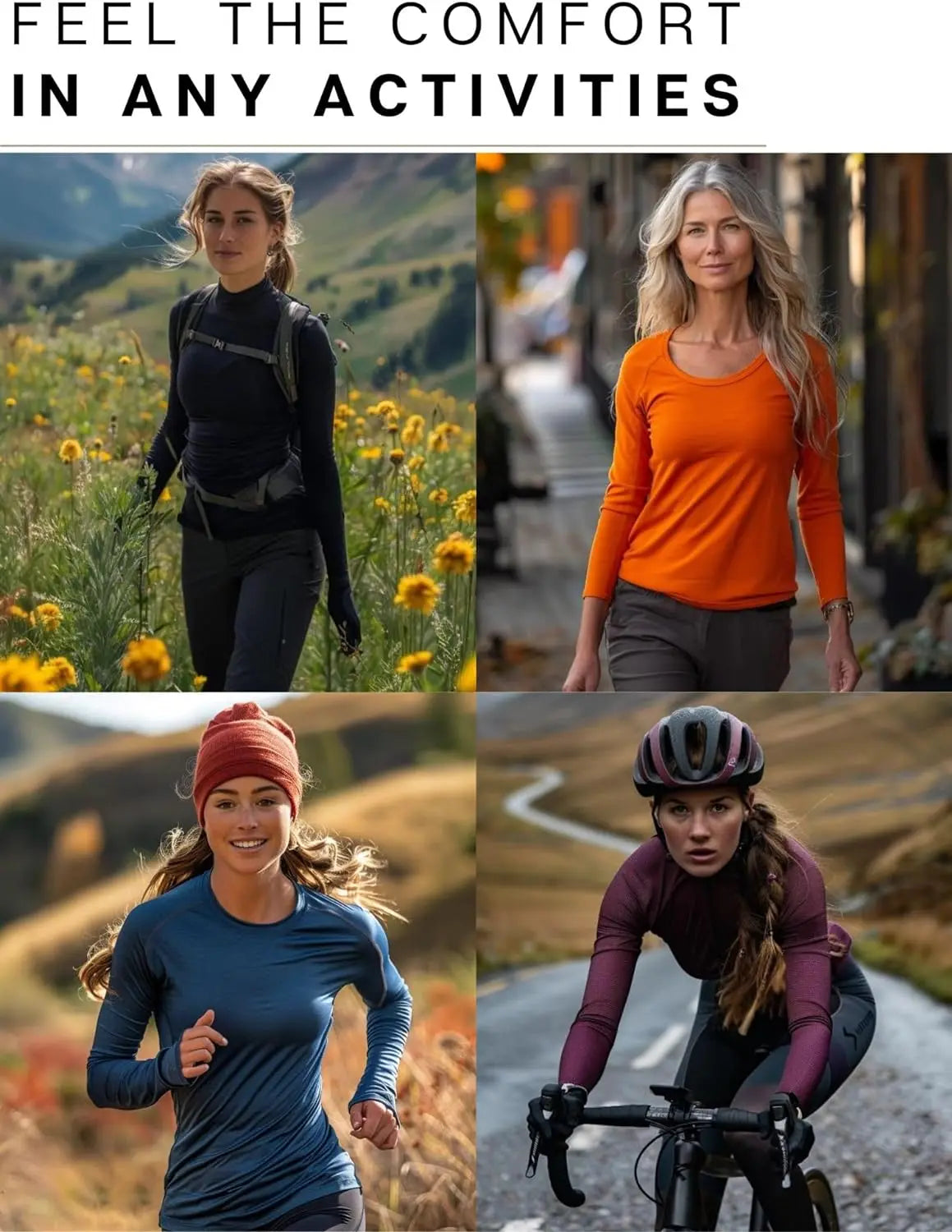 100% Merino Wool Base Layer Women Merino Wool Thermal Underwear Lightweight Long Sleeve Shirt Hiking Wicking Anti-Odor 170G