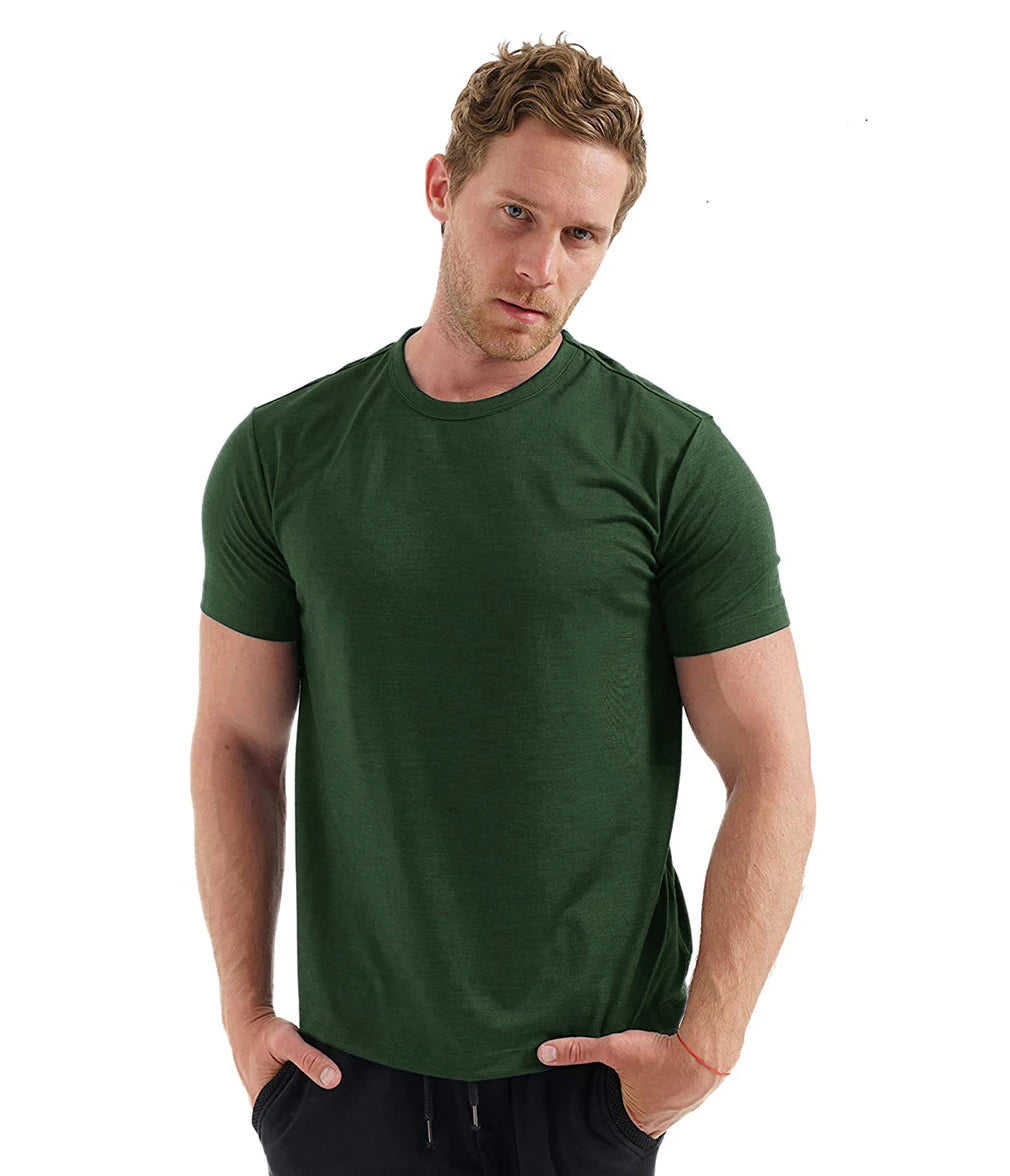100% Superfine Merino Wool T Shirt Mens Base Layer Tee Merino Wool 180G Everyday Undershirt Wicking Breathable Anti-Odor